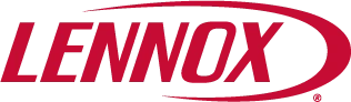 Red Lennox logo with stylized, italicized capital letters and a curved swoosh above and below the text on a transparent background.