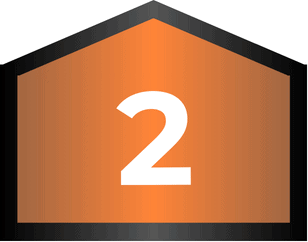 An orange pentagon with a black border features a large white number 2 centered inside.