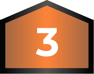 Orange pentagon shape with a black border, displaying a large white number 3 in the center.