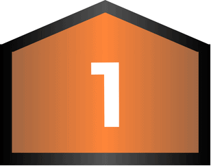 An orange pentagon with a black border displays a large white number 1 in the center.